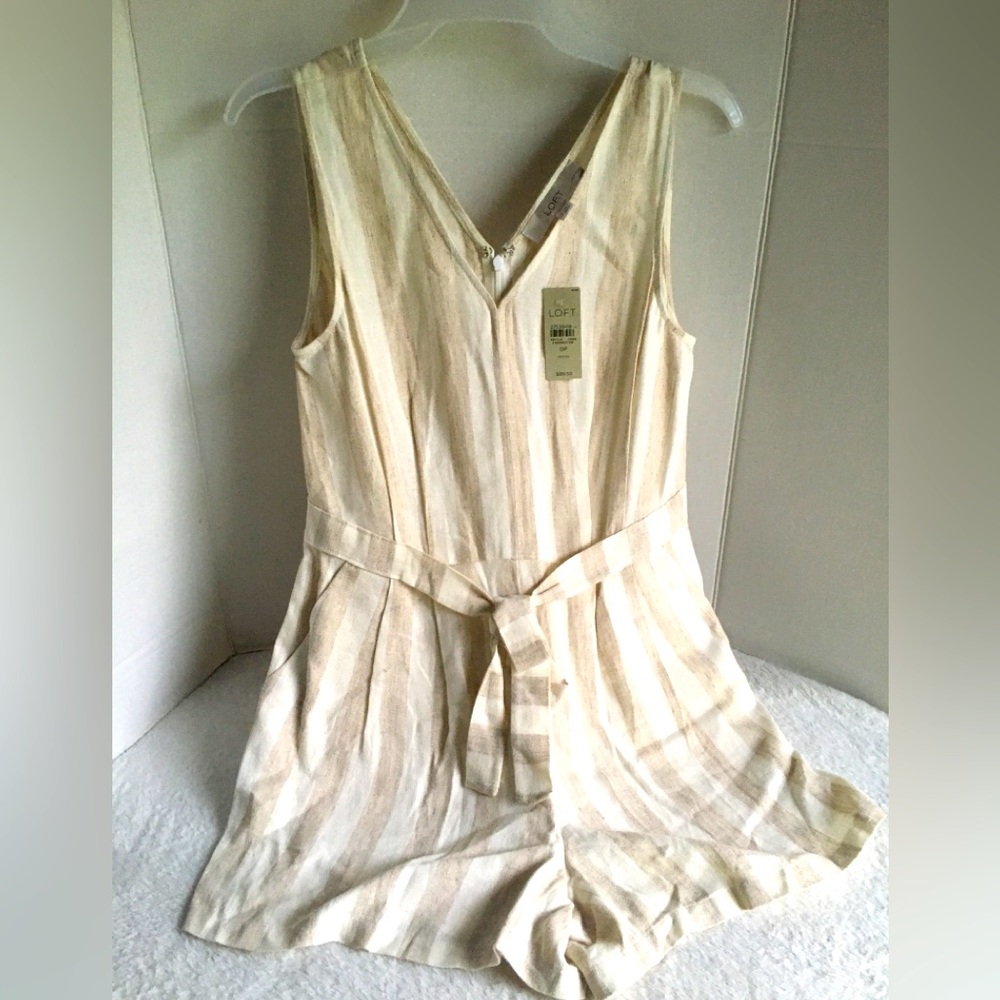 Ann Taylor Loft Romper Beige Linen Sleeveless Shorts Size OP New with Tags